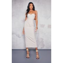 Stone Linen Look Bandeau Underwired Midaxi Dress, Stone