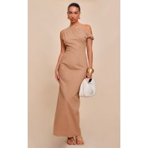 Robe mi-longue Taupe à Nœud d'Épaule, Taupe