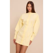 Robe moulante jaune citron boutonnée à col bateau et manches cocon, Jaune Citron