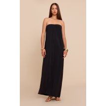 Robe bustier longue fluide tissée noire, Noir