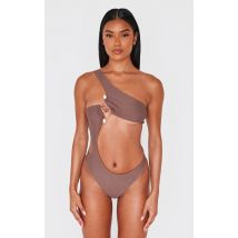 Maillot de bain chocolat à découpes et détail empiècement, Chocolat