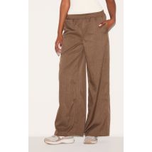 Pantalon large tissé chocolat à taille élastique, Chocolat