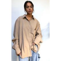 Beige Oversized Pinstripe Cuff Shirt