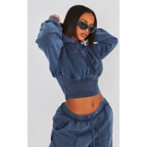 Shape Hoodie court en sweat bleu à taille froncée, Bleu