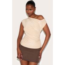Sand Double Layer Slinky Backless Asymmetric Long Top, Sand