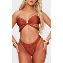 Bas de maillot de bain marron froncé sur la taille, Marron