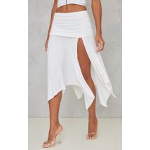 Jupe mi-longue douce blanche asymétrique froncée, Blanc
