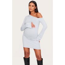 Maternité Mini robe de grossesse asymétrique grise à fronces et manches longues, Gris