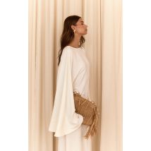 Robe longue fluide tissée crème à manches evasées, Crème