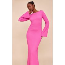 Robe longue texturée fuchsia à manches longues, Fuchsia