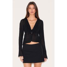 Blouse noire transparente plissée nouée devant, Noir