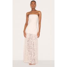 Robe bustier longue en dentelle crème à jupe transparente, Crème