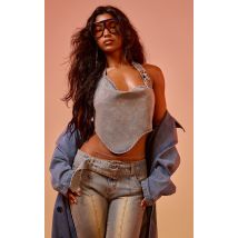 Vintage Blue Wash Buckle Detail Western Style Denim Top, Vintage