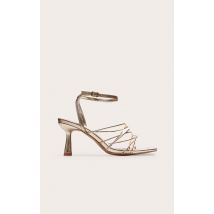Sandales carrées en PU doré à bride matelassée et talon moyen, Doré