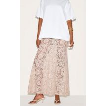 Jupe longue en dentelle transparente taupe fleurie, Taupe