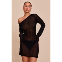 Robe asymétrique en maille filigrane noire, Noir