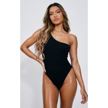Maillot de bain crêpé noir asymétrique, Noir