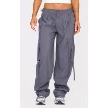 Pantalon cargo léger en nylon gris foncé à taille basse, Gris Foncé