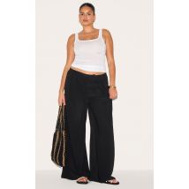 Plus Pantalon large fluide tissé noir à double plissures, Noir