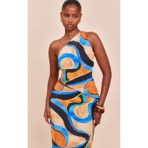 Femme Top asymétrique en mousseline de soie multicolore abstrait | Taille 32