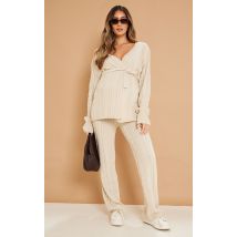 Maternité Pantalon de grossesse large avoine en maille torsadée, Avoine