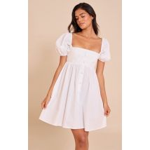 Robe babydoll boutonnée en coton blanc, Blanc