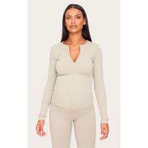 Maternité Cardigan de grossesse sable pâle côtelé à zip, Sable pâle