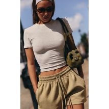 Femme Top en coton doux gris mélangé à manches courtes | Taille Large