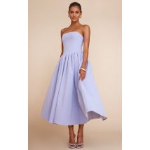 Robe bustier mi-longue patineuse tissée bleu clair froncée, Bleu Clair