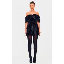 Femme Combishort en velours deluxe noir à noeud XXL | Taille 44