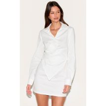 Robe chemise asymétrique tissée blanche à perles, Blanc