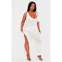 Plus Robe longue blanche à détail fleur, Blanc