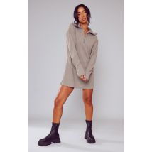 Robe pull oversize côtelée vert sauge kaki à col haut et demi-zip, Vert sauge kaki