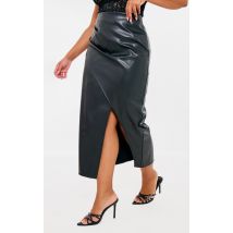 Plus Jupe mi-longue en PU noir asymétrique, Noir