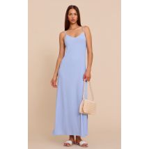Robe longue texturée bleue sans manches à décolleté, Bleu
