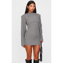 Robe moulante tissée grise à manches chauve-souris, Gris