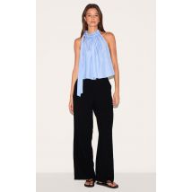 Pantalon droit ajusté en effet lin noir, Noir