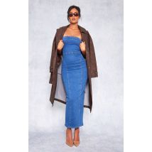 Tall Robe longue bustier en jean stretch délavé indigo effet vintage, Indigo Vintage Délav