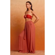 Pantalon de plage palazzo en effet lin rouille, Rouille