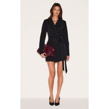 Robe blazer noire tissée cache-coeur nouée, Noir
