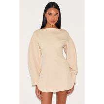 Robe de tailleur droite beige à manches longues, Beige