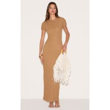 Robe texturée taupe à mancherons, Taupe