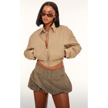 Veste en toile vert olive à zip et détail col replié, Vert Olive