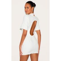 Mini robe cintrée tissée blanche à dos ouvert, Blanc