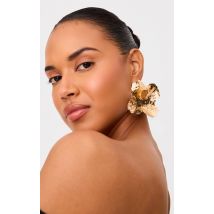 Boucles d'oreilles XXL crêpées dorées en forme de fleur, Doré