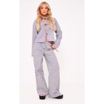 Grey Pinstripe Wide Leg Trousers, Grey