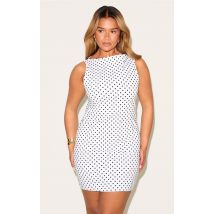 Shape Mini robe blanche sur les côtés à pois et col bateau, Blanc