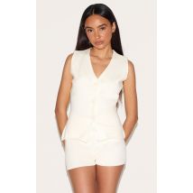 Petite Gilet long en maille tricot crème, Crème