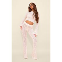 Femme Pantalon flare crème en maille tricot effet bouloché | Taille XS