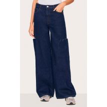 Jupe droite indigo fendu sur les cuisses, Indigo